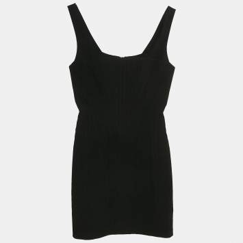 Balmain Black Crepe Corset Scoop Neck Mini Dress S