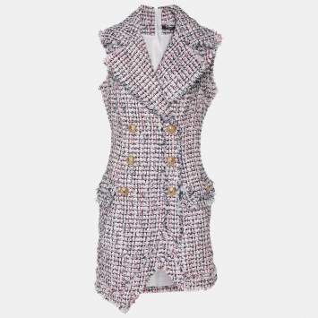 Pre Owned Balmain White/Multicolor Tweed Sleeveless Mini Dress M