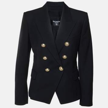 Pre Owned Balmain Black Gabardine Double Breasted Blazer L