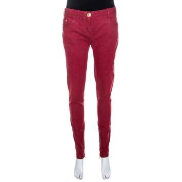 Pre Owned Balmain Red Coated Denim Slim Fit Jeans L