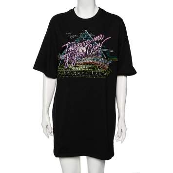 Pre Owned Balmain Black Cotton Embellished Oversized Round Neck T-Shirt S