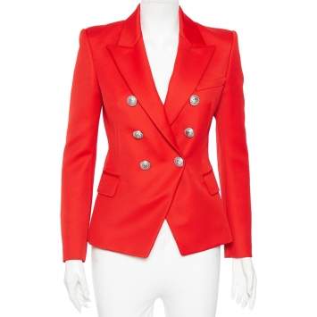 Pre Owned Balmain Red Wool Double Breasted Blazer M