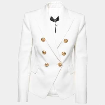 Pre Owned Balmain White Wool Double Breasted Blazer S