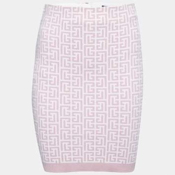 Pre Owned Balmain Pink Jacquard Lurex Knit Mini Skirt M