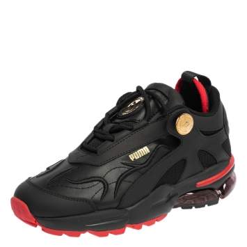 Pre Owned Puma x Balmain Black Leather and Fabric Cell Stellar Sneakers Size 37