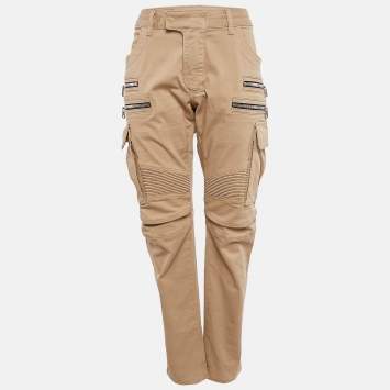 Pre Owned Balmain Paris Beige Cotton Cargo Pants L