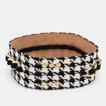 Pre Owned Balmain Black/White Tweed Chainlink Wide Waist Belt 