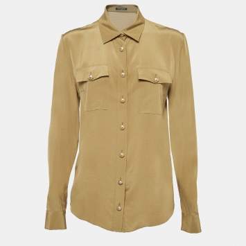 Pre Owned Balmain Green Silk Long Sleeve Shirt M