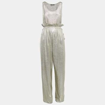 Pre Owned Balmain Metallic Jersey Pant & Top Set M