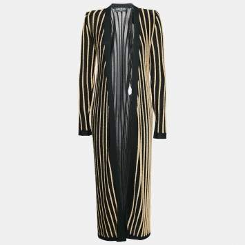 Pre Owned Balmain Black/Gold Striped Lurex Knit Duster Cardigan S