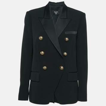 Pre Owned Balmain Black Crepe Grain-de-poudre Button Detail Blazer S