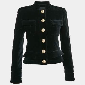 Pre Owned Balmain Black Velvet Button Detail Single Breasted Jacket S