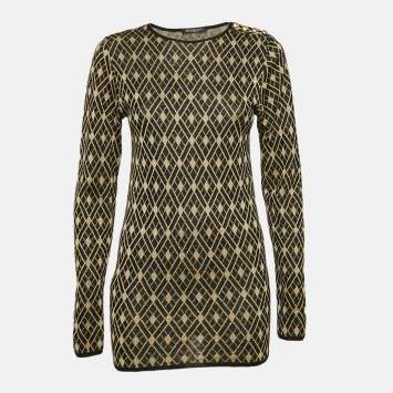 Pre Owned Balmain Black/Gold Patterned Lurex Knit Jumper M