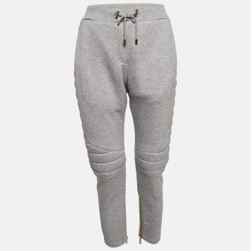 Pre Owned Balmain Grey Knit Zip and Puffer Detail Trackpants M
