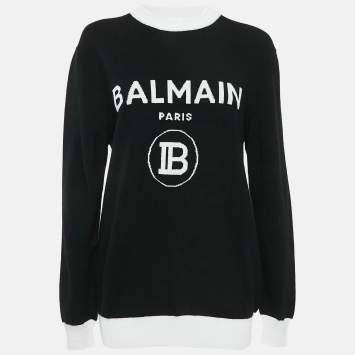 Balmain Black Logo Pattern Wool Knit Sweater S