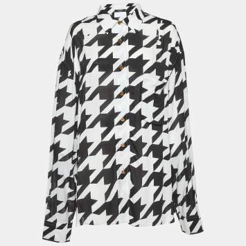 Pre Owned Balmain Monochrome Houndstooth Print Poplin Button Front Shirt L
