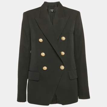 Pre Owned Balmain Black Wool Double Button Detail Breasted Blazer M