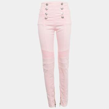 Pre Owned Balmain Pink Denim Button Detail Jeans M Waist 28"
