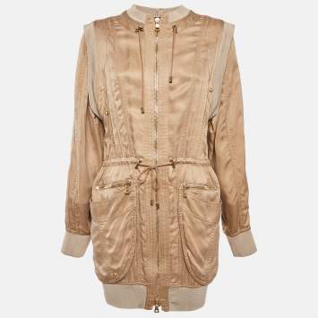Pre Owned Balmain Beige Gabardine Long Zip-Up Jacket S
