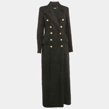 Pre Owned Balmain Black Shearling Double Breasted Long Coat L