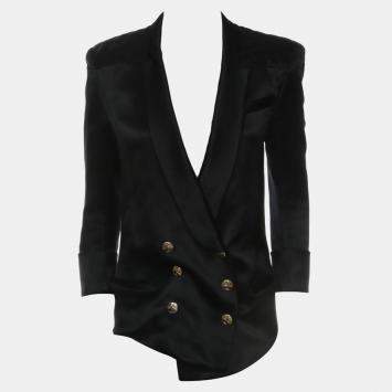 Pre Owned Balmain Black Double-Breasted Blazer With Quilted Shoulder FR 36