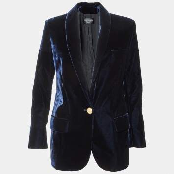 Pre Owned Balmain Navy Blue Velvet Tailored Jacket M