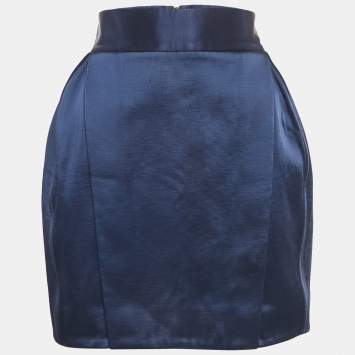 Balmain Navy Blue Cotton Blend Pleated Mini Skirt M