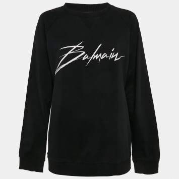 Balmain Black Logo Print Cotton Knit Crewneck Sweatshirt M