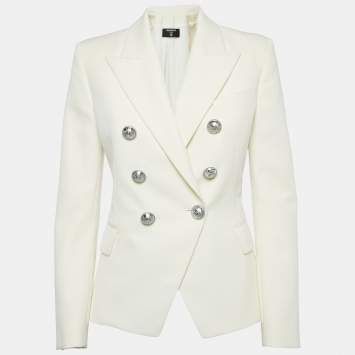 Balmain Cream Wool Double Breasted Blazer M