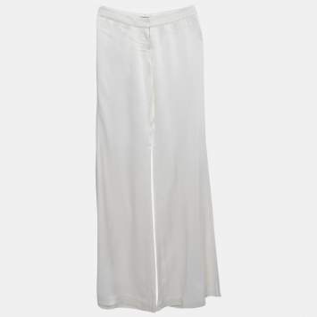 Balmain White Satin Flared High Rise Trousers M