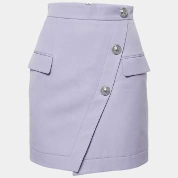 Balmain Lavender Wool Button Detail Mini Skirt S