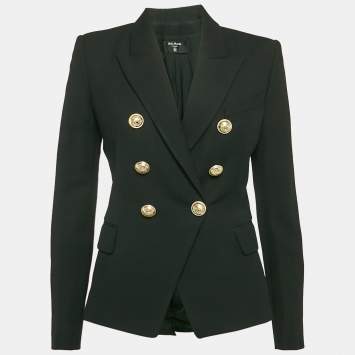 Pre Owned Balmain Black Cotton Button Detail Blazer M