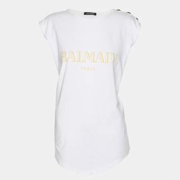 Pre Owned Balmain White Logo Printed Cotton Knit Sleeveless Tank Top L