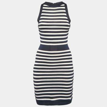 Balmain Navy Blue/White Stripe Knit Sleeveless Mini Dress S