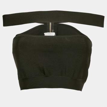 Pre Owned Balmain Black Jersey Corset Crop Top S