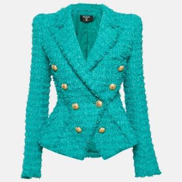 Balmain Blue Tweed Double Breasted Jacket S
