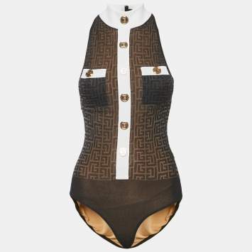 Balmain Black Monogram Mesh High Neck Bodycon Top S