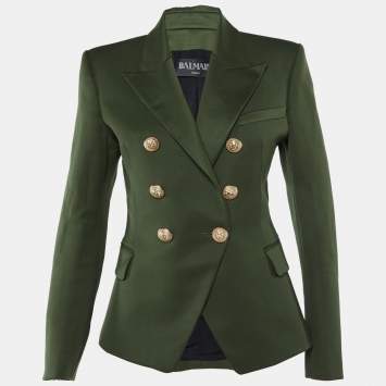 Balmain Dark Green Wool Double Breasted Blazer M