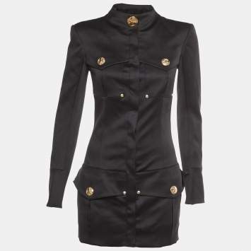 Pre Owned Balmain Black Wool Button Front Mid Length Coat S
