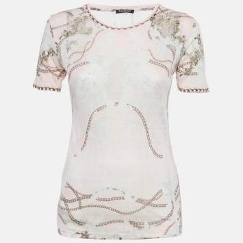 Pre Owned Balmain Pink Printed Linen Knit Top M