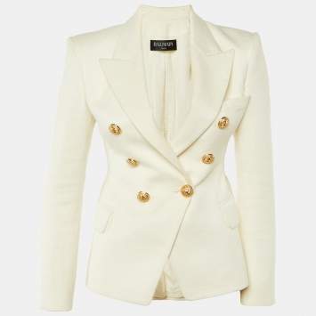 Pre Owned Balmain ivory Panama Double Breasted Tailored Jacket M