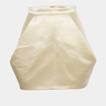 Pre Owned Balmain Cream Satin Mini Skirt M