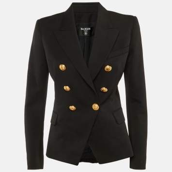Pre Owned Balmain Black Wool Double Breasted Blazer M