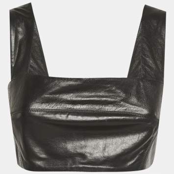 Pre Owned Balmain Black Leather Crop Top M