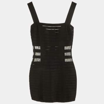 Pre Owned Balmain Black Jersey Mesh Detail Bandage Mini Dress S