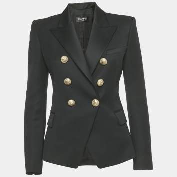 مملوكة مسبقًا جاكيت بليزر بالمان صوف أسود بأزرار مزدوجة مقاس وسط (ميديم)