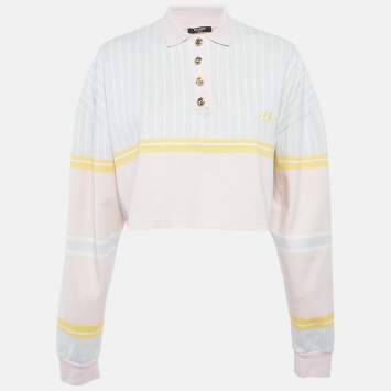 Pre Owned Balmain Multicolor Pastel Striped Cotton Crop Polo T-Shirt S