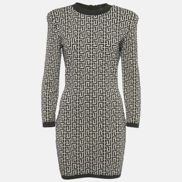 مملوكة مسبقًا فستان بالمان بيج/أسود منقوش ضيق محيك مقاس متوسط (ميديم)