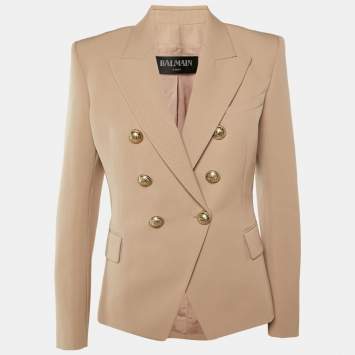 Pre Owned Balmain Beige Wool Double Breasted Blazer M