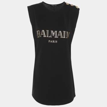 Pre Owned Balmain Black Jersey Logo Tank Top S